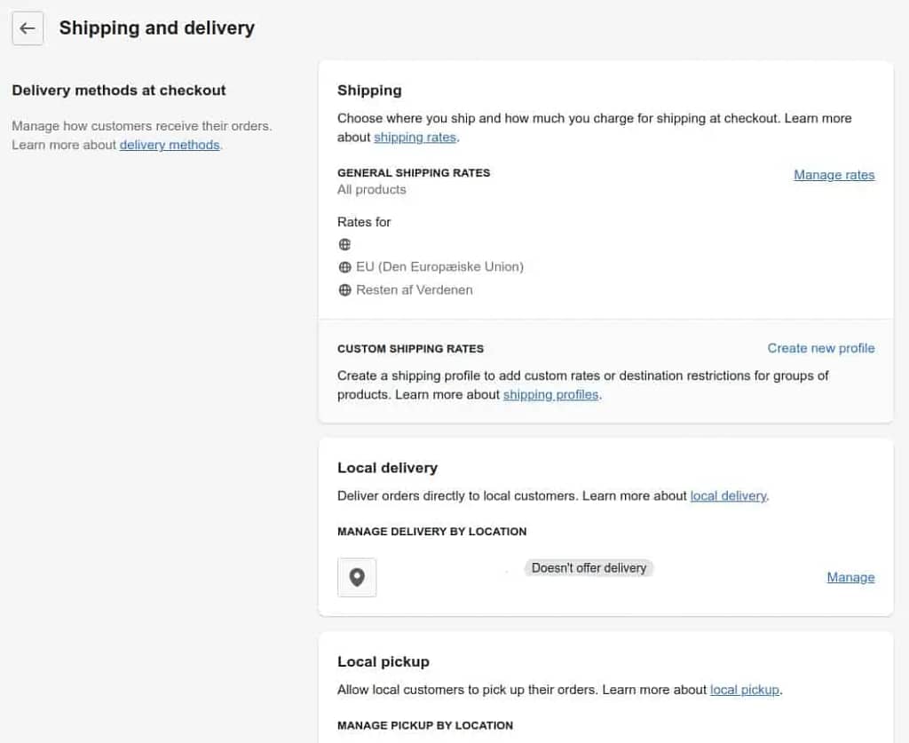 Shopify - Shipping and delivery