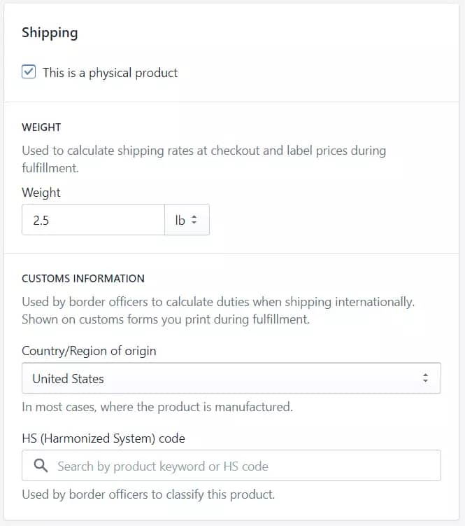 Shipping of products Shopify