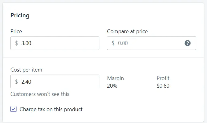 Set pricing on Shopify product