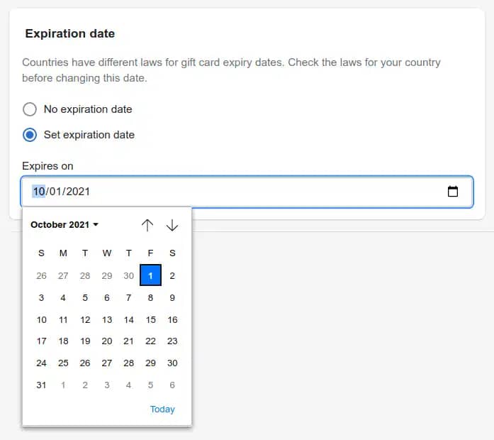 Shopify expiration date calendar