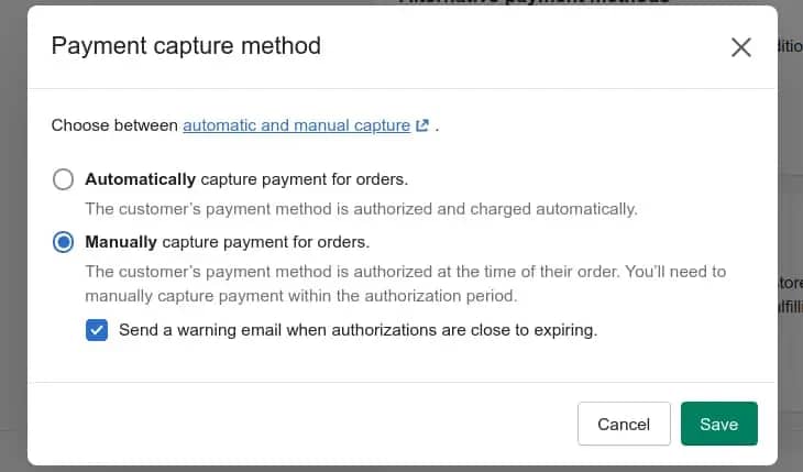 shopify settings-payments-payment-capture-popup 2022
